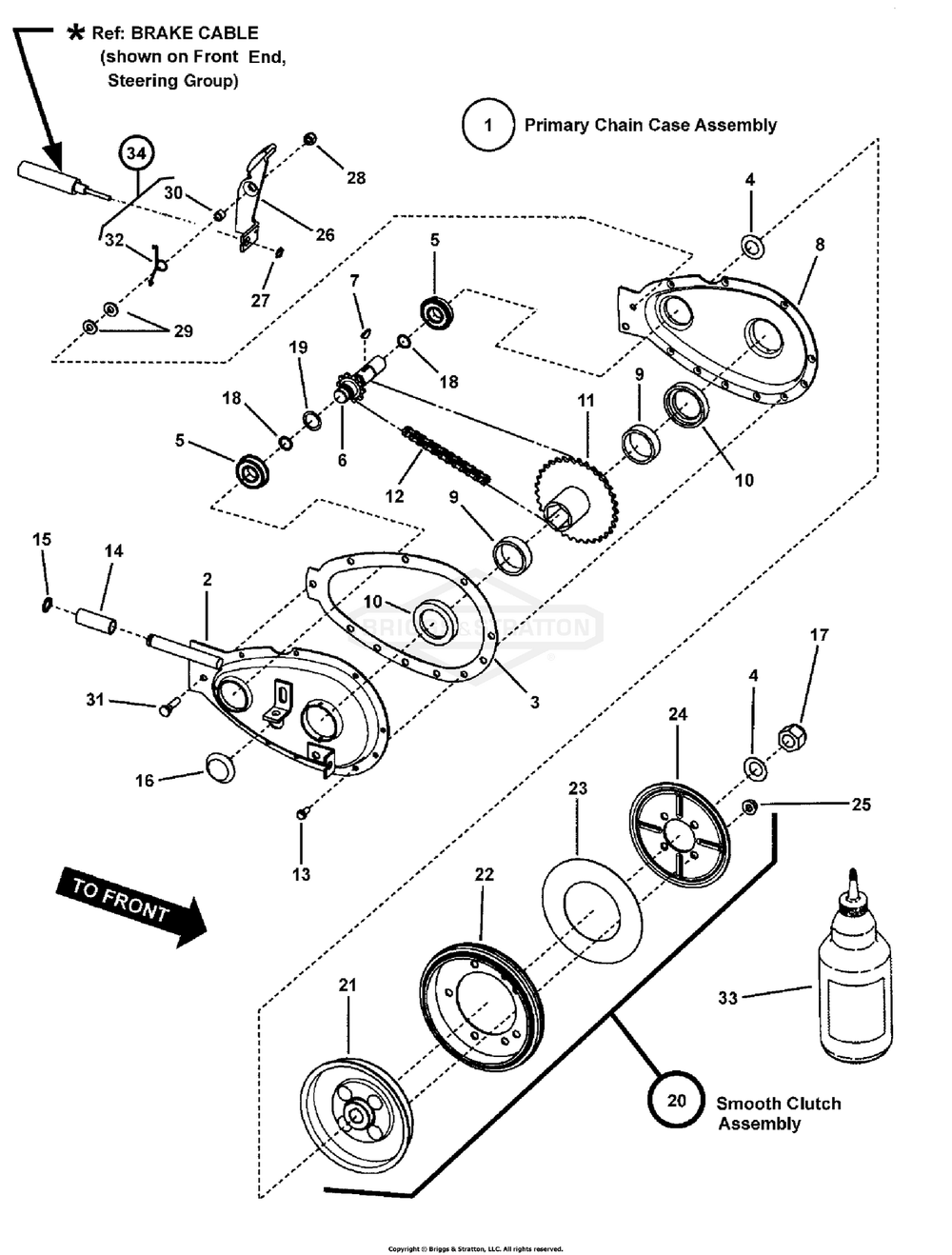 Primary Chain Case And Smooth Clutch Diagram and Parts List for 7800669 (107280340)(2010) Briggs and Stratton Lawn Tractor